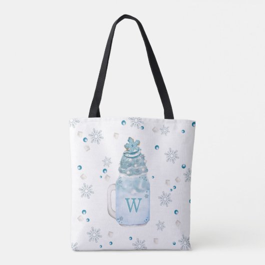 Blue Snowflake Mason Jar Milkshake Monogram Tote Bag (Achterkant)
