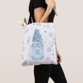 Blue Snowflake Mason Jar Milkshake Monogram Tote Bag (Dichtbij)