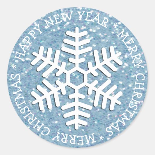 Blue Snowflake Merry kerstSticker Ronde Sticker (Voorkant)
