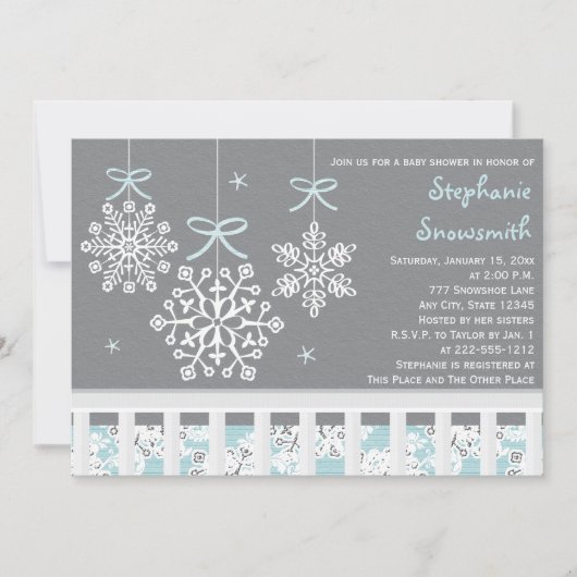 Blue Snowflake Mobile Wieg Baby shower Invitation Kaart (Voorkant)