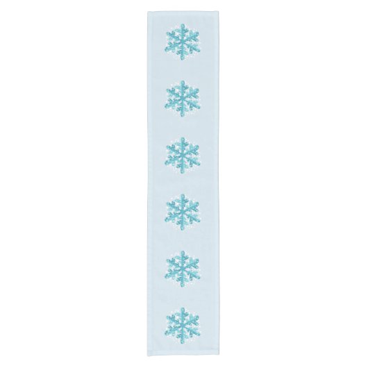 Blue Snowflake Moderne Winter Eettafel Runner Korte Tafelloper (Voorkant)