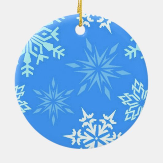 Blue Snowflake Ons eerste kerstfoto-Ornament Keramisch Ornament (Achterkant)