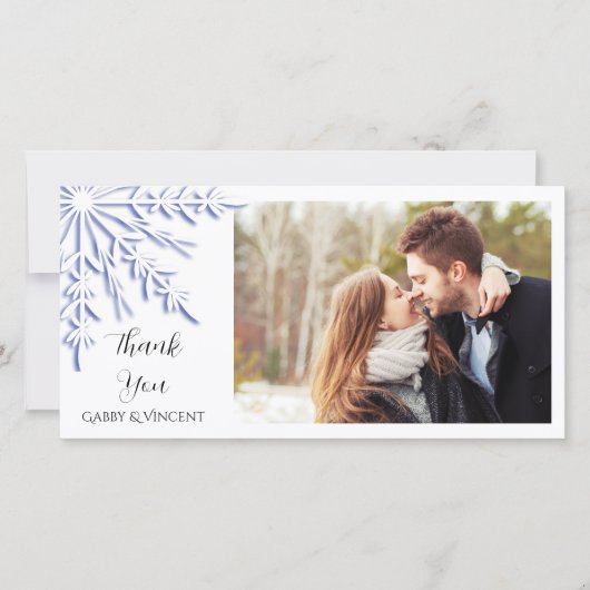 Blue Snowflake op White Winter Weddenschap Dank je Bedankkaart (Voorkant)