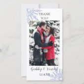 Blue Snowflake op White Winter Weddenschap Dank je Bedankkaart (Voorkant)