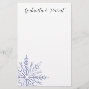 Blue Snowflake op White Winter Wedding Briefpapier