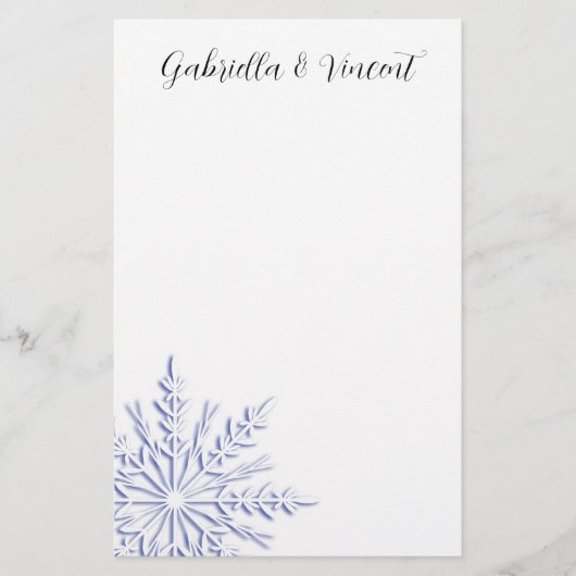 Blue Snowflake op White Winter Wedding Briefpapier (Voorkant)