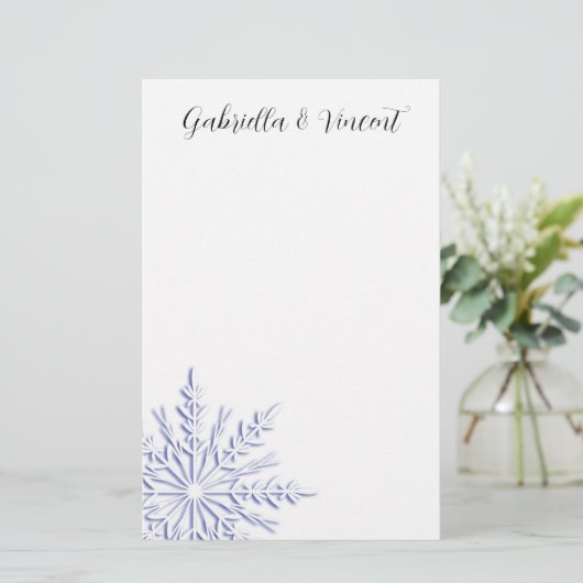 Blue Snowflake op White Winter Wedding Briefpapier (Staand voorkant)