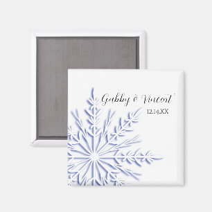 Blue Snowflake op White Winter Wedding Magneet