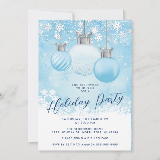 Blue Snowflake Ornament kerstparty Kaart (Voorkant)