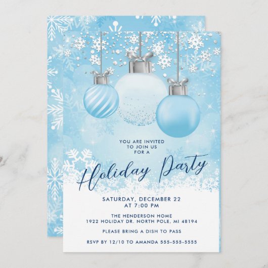 Blue Snowflake Ornament kerstparty Kaart (Voorkant / Achterkant)