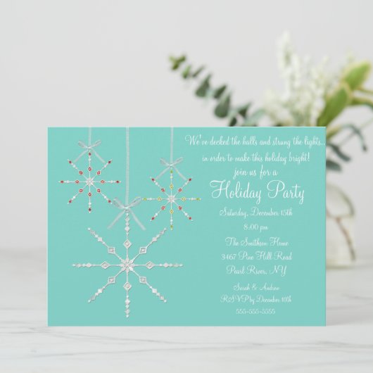 Blue Snowflake Ornament kerstparty uitnodiging (Staand voorkant)