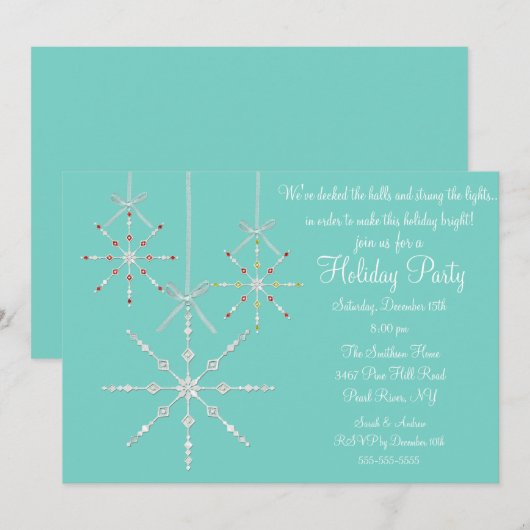 Blue Snowflake Ornament kerstparty uitnodiging (Voorkant / Achterkant)