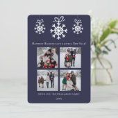 Blue Snowflake Ornamenten Fotocollage Feestdagenkaart (Staand voorkant)