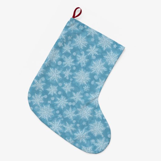 Blue Snowflake Pattern Grote Kerstsok (Voorkant (Hangend))