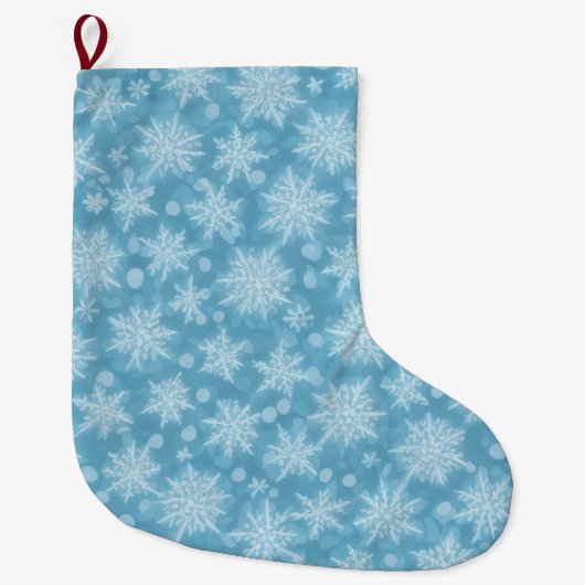 Blue Snowflake Pattern Grote Kerstsok (Voorkant)