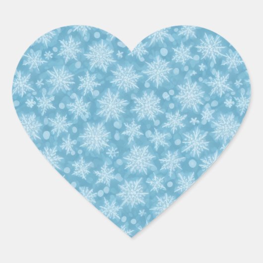 Blue Snowflake Pattern Hart Sticker (Voorkant)