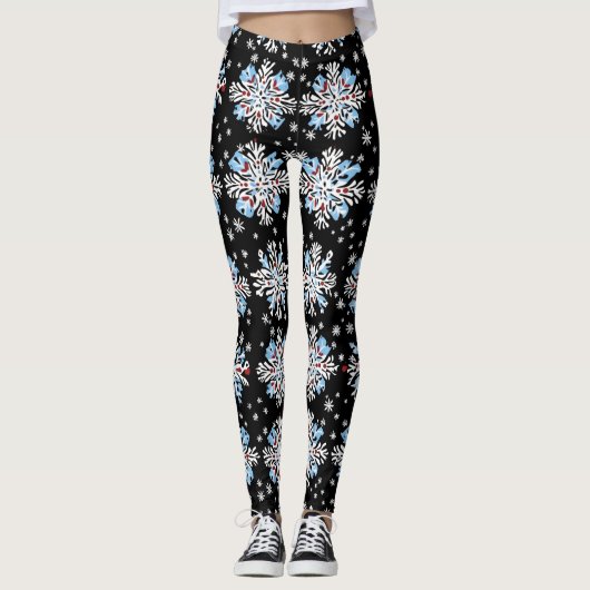 Blue Snowflake Pattern Leggings (Voorkant)
