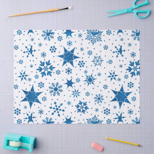 Blue Snowflake Pattern Tissuepapier (Craft)