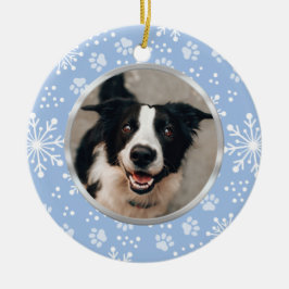 Blue Snowflake Paw Pattern Foto Keramisch Ornament