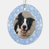 Blue Snowflake Paw Pattern Foto Keramisch Ornament (Links)