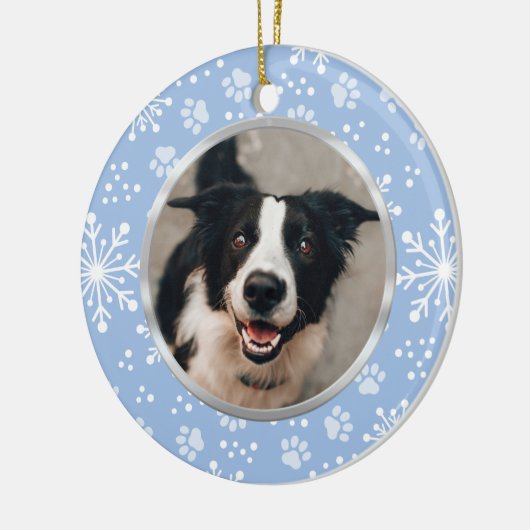 Blue Snowflake Paw Pattern Foto Keramisch Ornament (Links)
