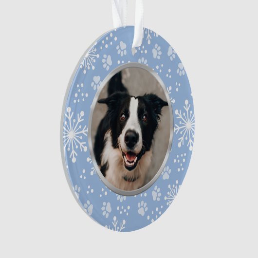 Blue Snowflake Paw Pattern Foto Ornament (voorkant)