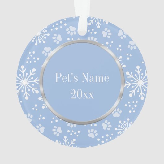 Blue Snowflake Paw Pattern Foto Ornament (achterkant)