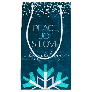 Blue Snowflake Peace Joy Love Typografie Modern Klein Cadeauzakje