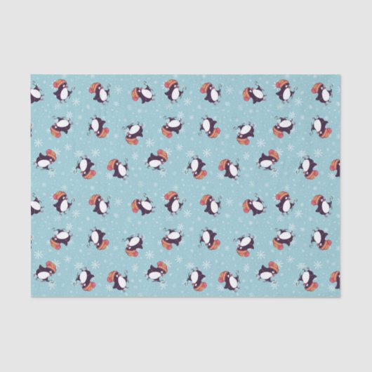Blue Snowflake Penguin-kerstpatroon Tissuepapier (Voorkant)