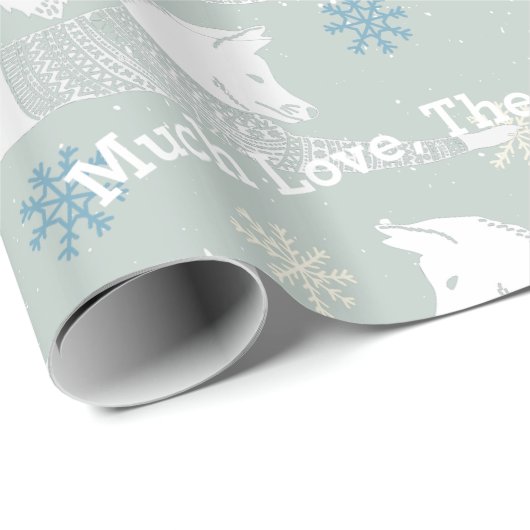 Blue Snowflake Personalized Fox Knit Aztec Sweater Cadeaupapier (Rol Hoek)