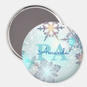 Blue Snowflake Personalized Name PA Magneet (Voorkant / Achterkant)