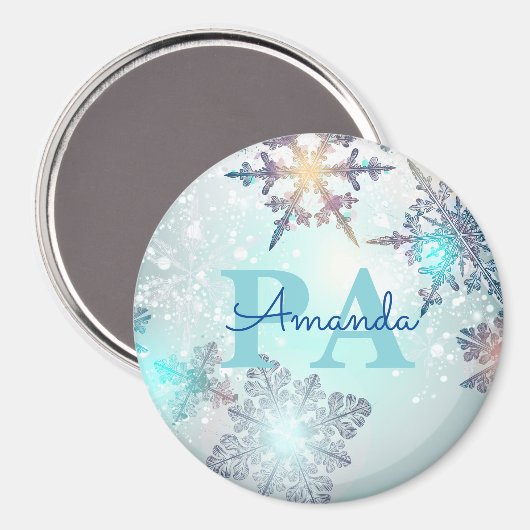 Blue Snowflake Personalized Name PA Magneet (Voorkant / Achterkant)
