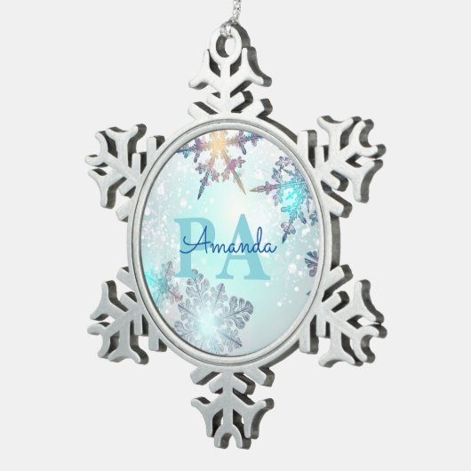 Blue Snowflake Personalized Name PA Tin Sneeuwvlok Ornament (Rechts)