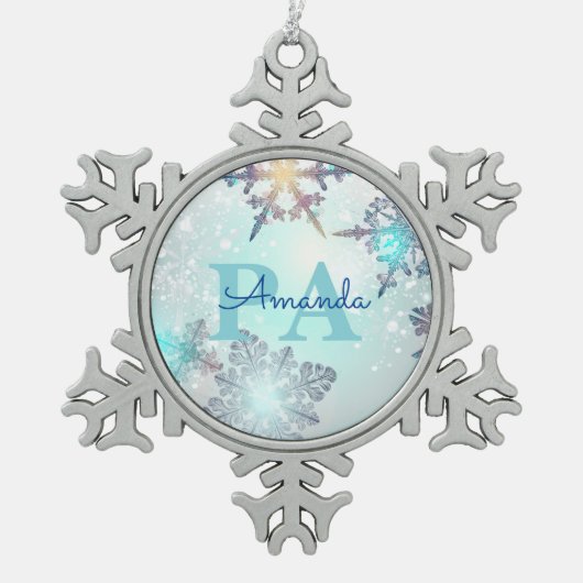 Blue Snowflake Personalized Name PA Tin Sneeuwvlok Ornament (Voorkant)