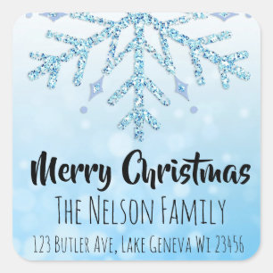 Blue Snowflake Persoonlijke Kerstmis Vierkante Sticker