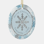 Blue Snowflake Persoonlijke naamdatum Keramisch Ornament (Rechts)