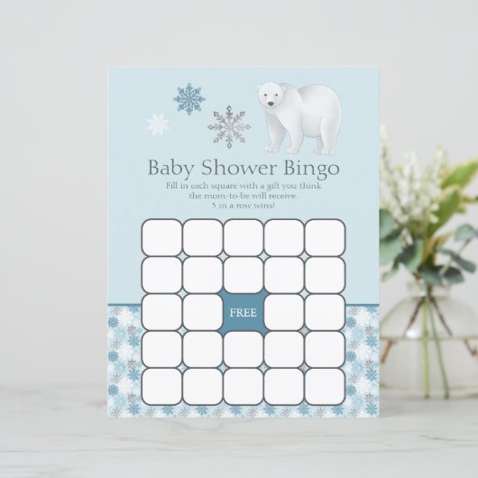Blue Snowflake Polar Beer Baby shower Bingo Game (Staand voorkant)