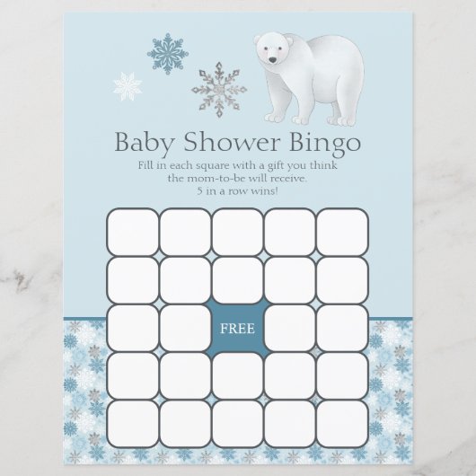 Blue Snowflake Polar Beer Baby shower Bingo Game (Voorkant)