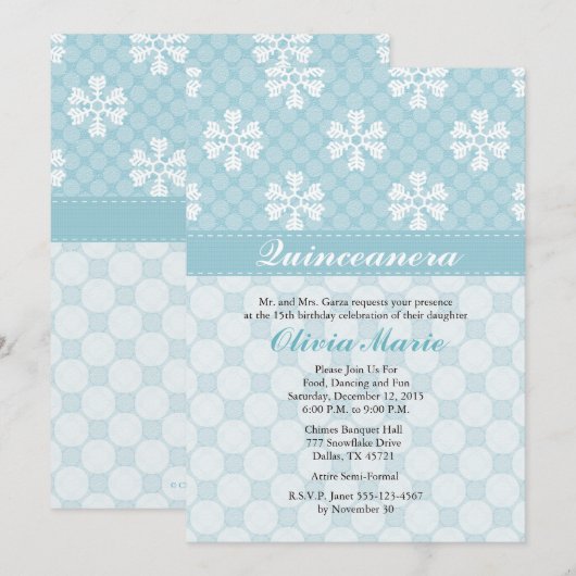 Blue Snowflake Quinceanera-uitvindingen Kaart (Voorkant / Achterkant)