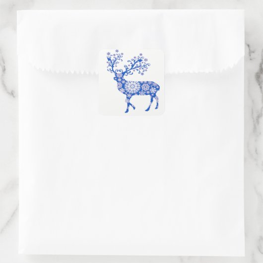 Blue Snowflake Reindekerst Vierkante Sticker (Tas)