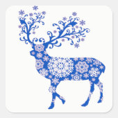 Blue Snowflake Reindekerst Vierkante Sticker (Voorkant)