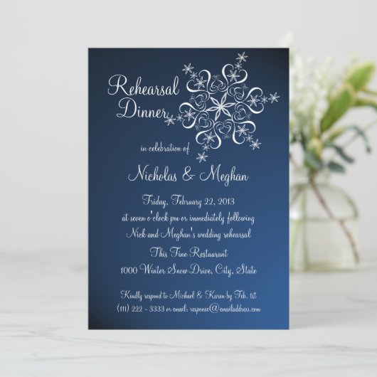 Blue Snowflake repetitie diner Kaart (Staand voorkant)