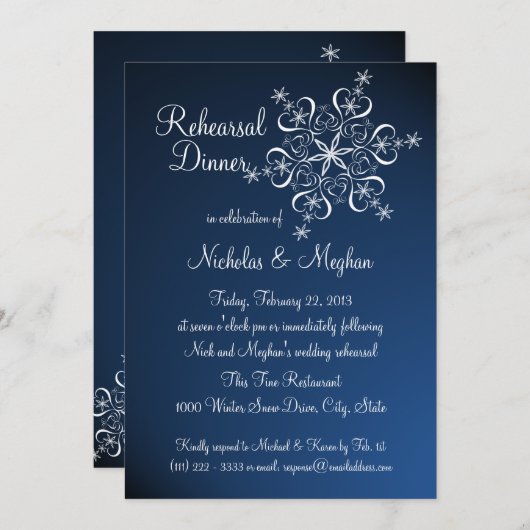 Blue Snowflake repetitie diner Kaart (Voorkant / Achterkant)