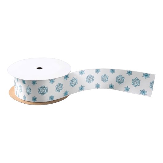 Blue Snowflake Ribbon Satijnen Lint (Spoel)