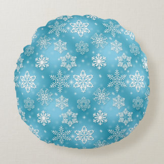 Blue Snowflake Rond Kussen