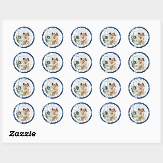 Blue Snowflake Ronde Kerst Foto Sticker (Vel)