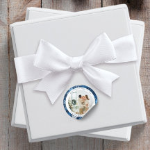 Blue Snowflake Ronde Kerst Foto Sticker