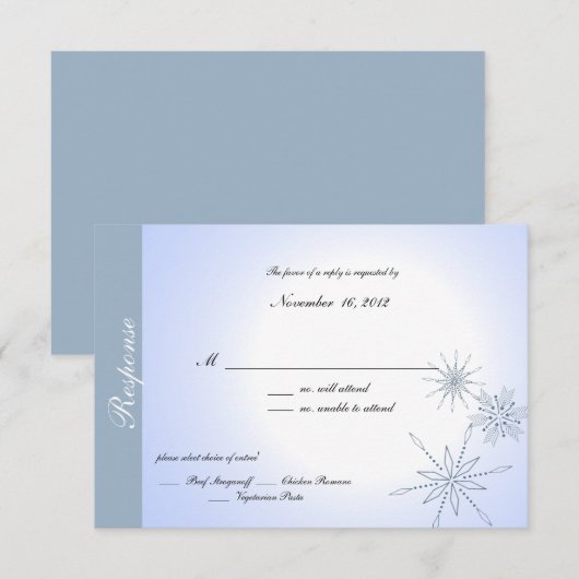 Blue Snowflake RSVP Kaartje (Voorkant / Achterkant)