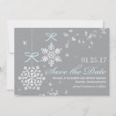 Blue Snowflake Save the Date Cards (Voorkant)