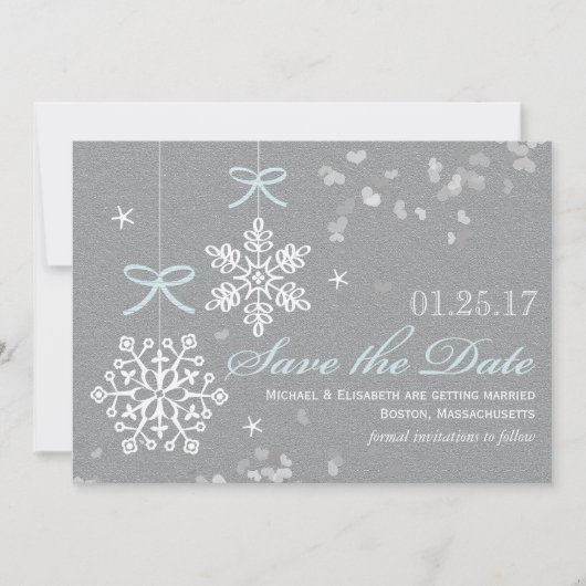 Blue Snowflake Save the Date Cards (Voorkant)